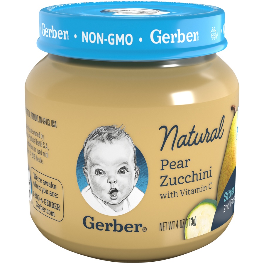 slide 2 of 8, Gerber 2nd Foods Natural Pear Zucchini Baby Food, 4 oz