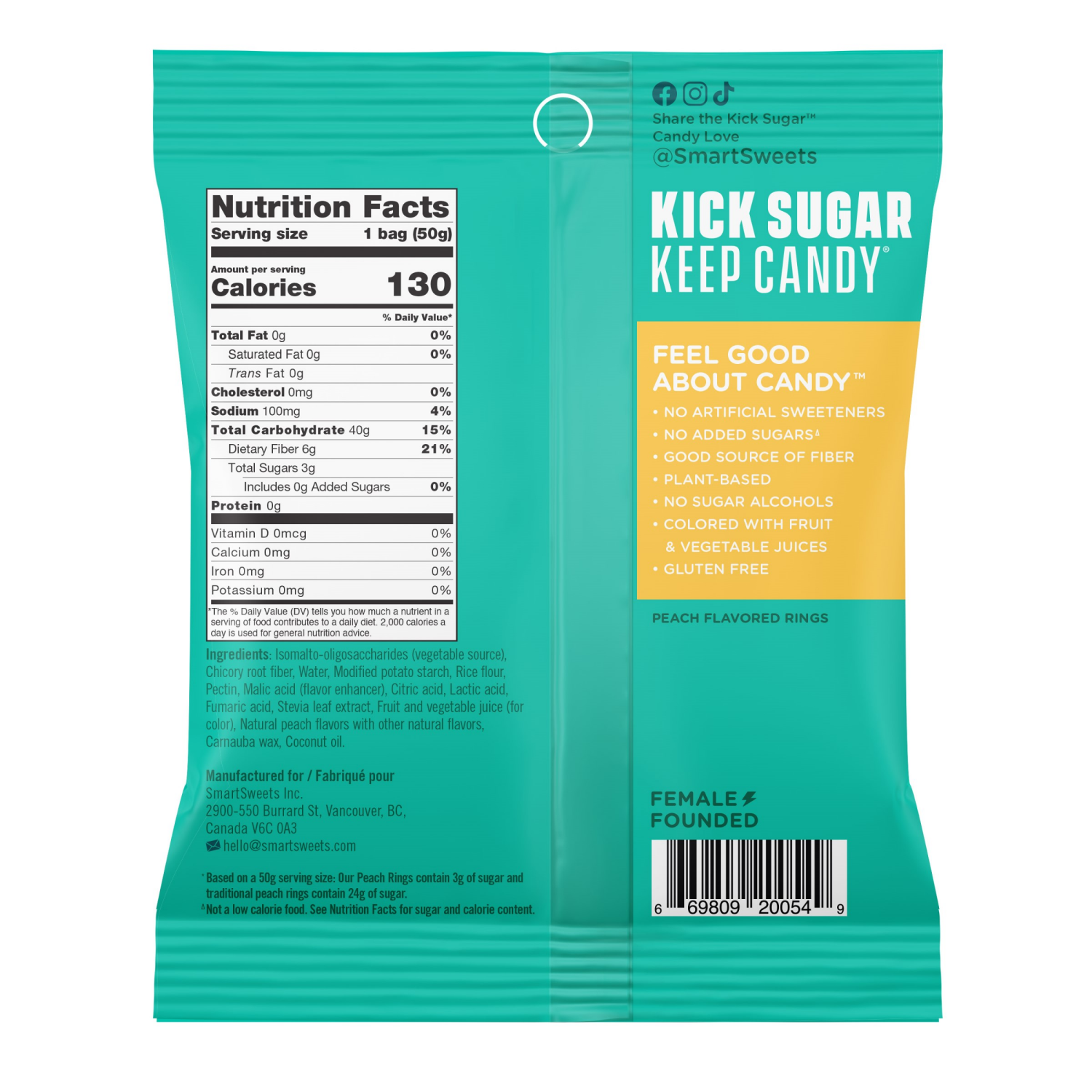 slide 2 of 2, SmartSweets Peach Rings Candy 1.8 oz, 1.8 oz