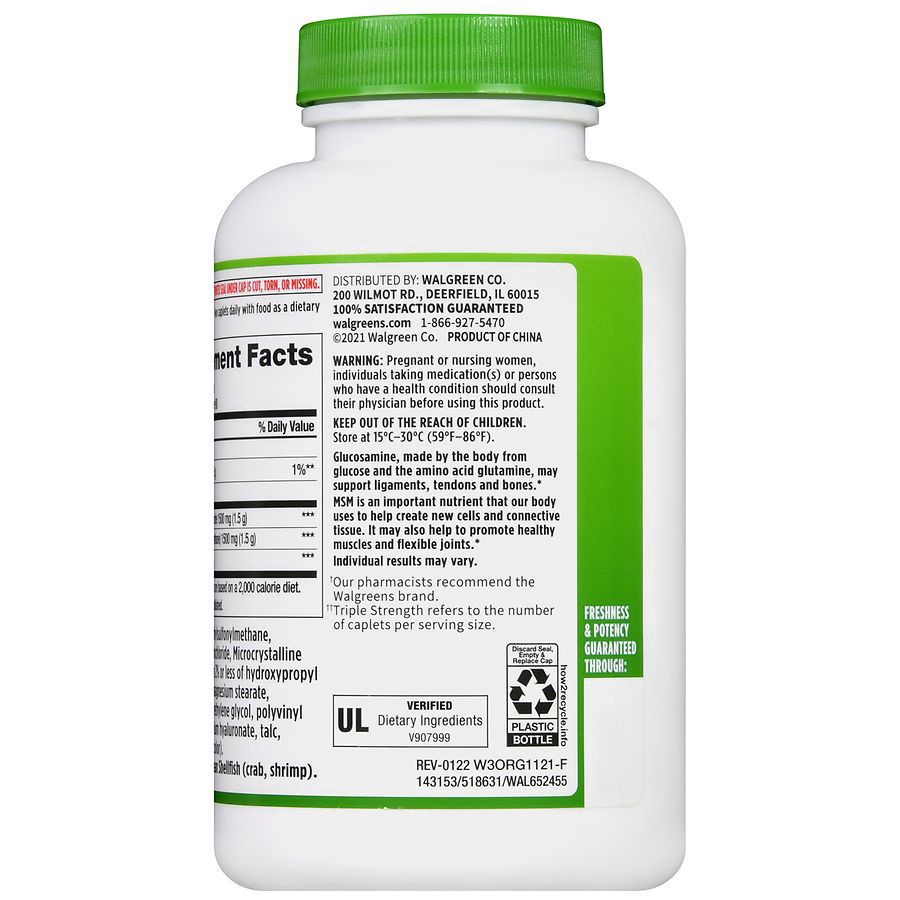slide 5 of 5, Walgreens Triple Strength Glucosamine HCl + MSM, 180 ct