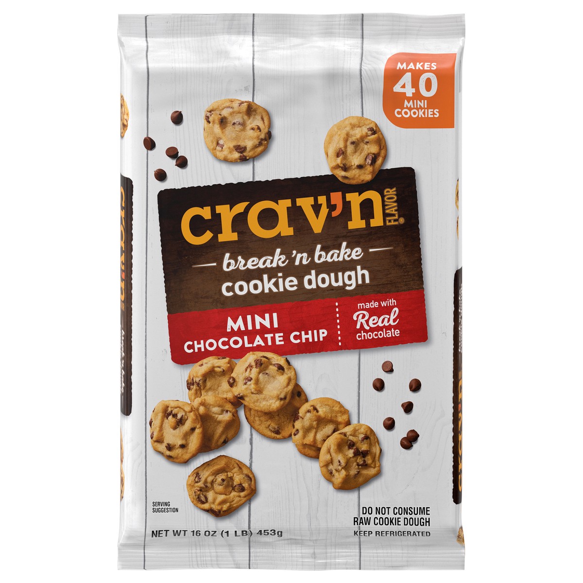 slide 1 of 14, Crav'n Flavor Break 'n Bake Mini Chocolate Chip Cookie Dough 16 oz, 16 oz