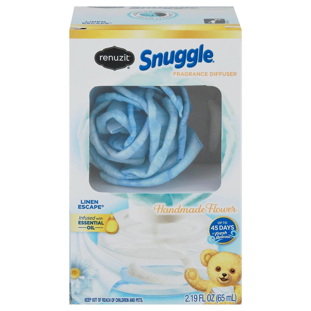 slide 1 of 1, Renuzit Snuggle Fragrance Diffuser Handmade Flower Linen Escape Scent, 2.19 fl oz