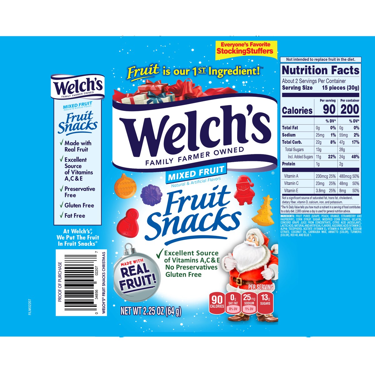 slide 3 of 6, Welch's Mixed Fruit Fruit Snacks 2.25oz Christmas Peg Bag, 2.25 oz