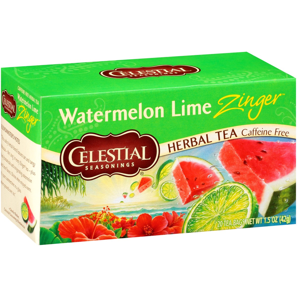 slide 2 of 8, Celestial Seasonings Watermelon Lime Zinger Caffeine Free Herbal Tea Bags 20 ct Box, 1.5 oz