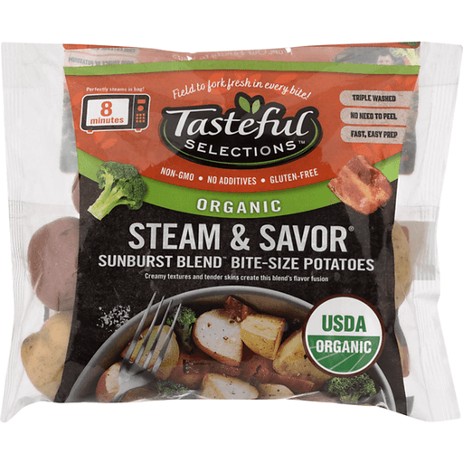 slide 1 of 1, Tasteful Sensations Rpe Organic Steam & Savors Sunburst Potatoes, 24 oz