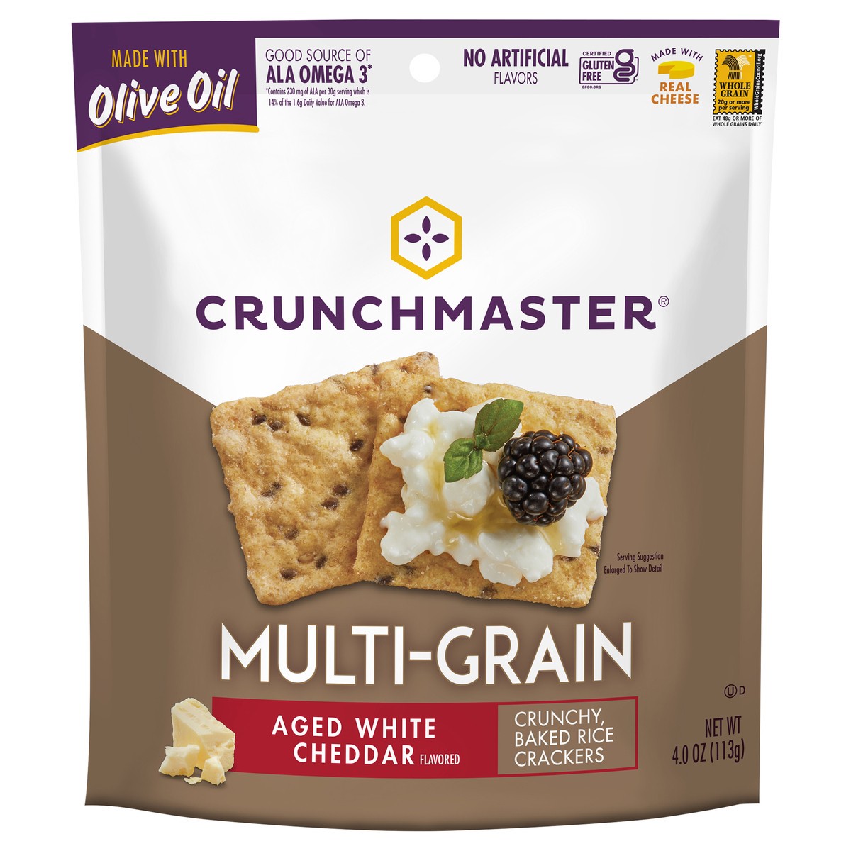 slide 1 of 1, Crunchmaster Multi-Grain Aged White Cheddar Flavored Crackers 4.0 oz, 1 ct