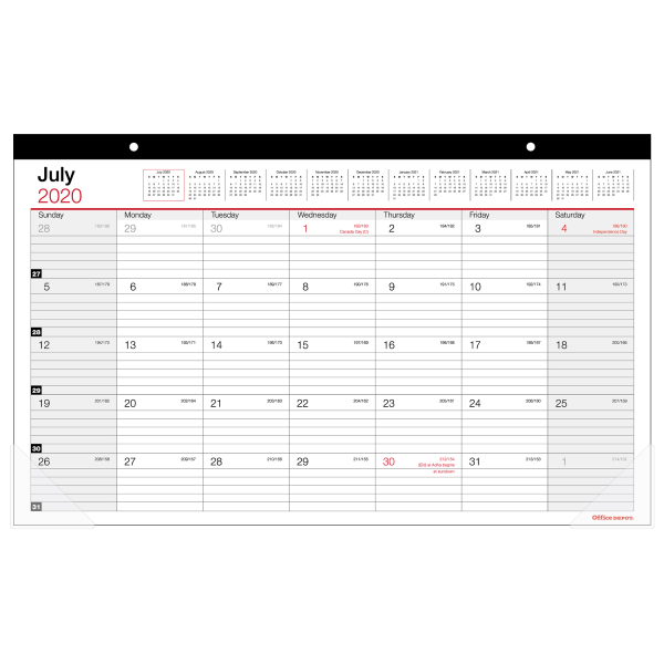 slide 1 of 1, Office Depot Monthly Academic Desk Calendar, 17-3/4'' X 10-7/8'', 30% Recycled, July 2020 To June 2021, 1 ct