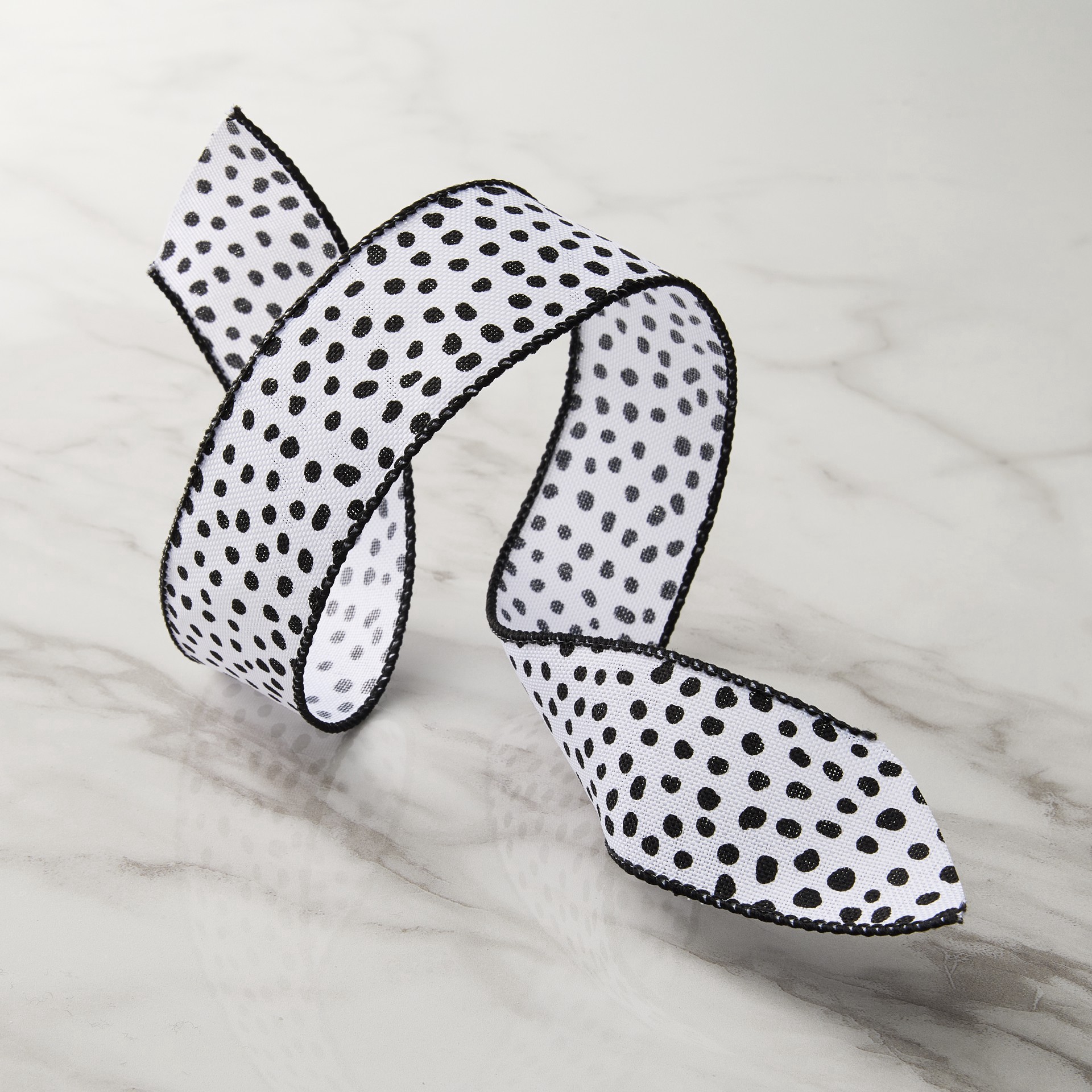 slide 2 of 2, 1.5" X 3yd. White & Black Faux Linen Wired Dots Ribbon By Celebrate It Classic, 1.5 in x 3 yd