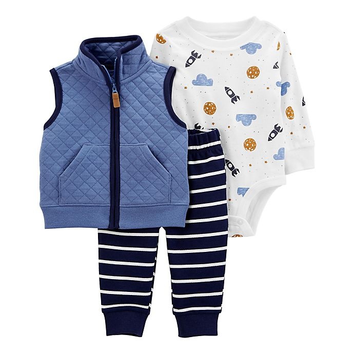 slide 1 of 1, carter's Newborn Space Vest, Bodysuit, and Pant Set - Blue, 3 ct