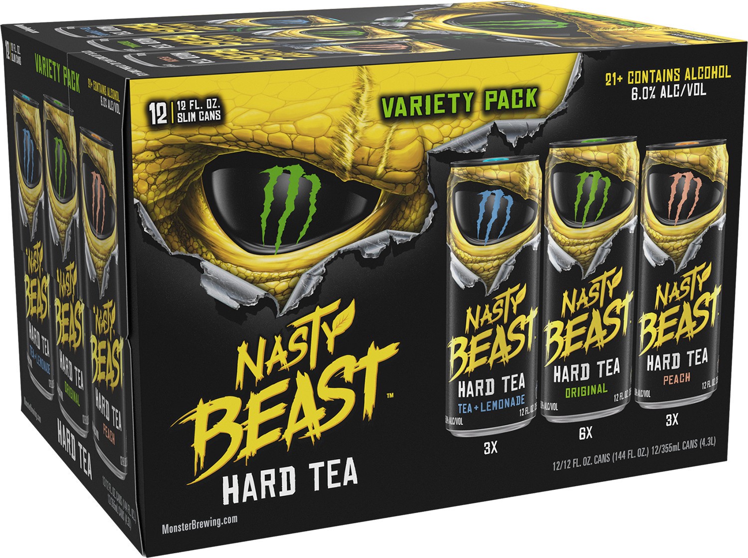 slide 3 of 4, Nasty Beast Hard Tea Variety Pack 12 Pack 12 fl oz Can, 12 oz