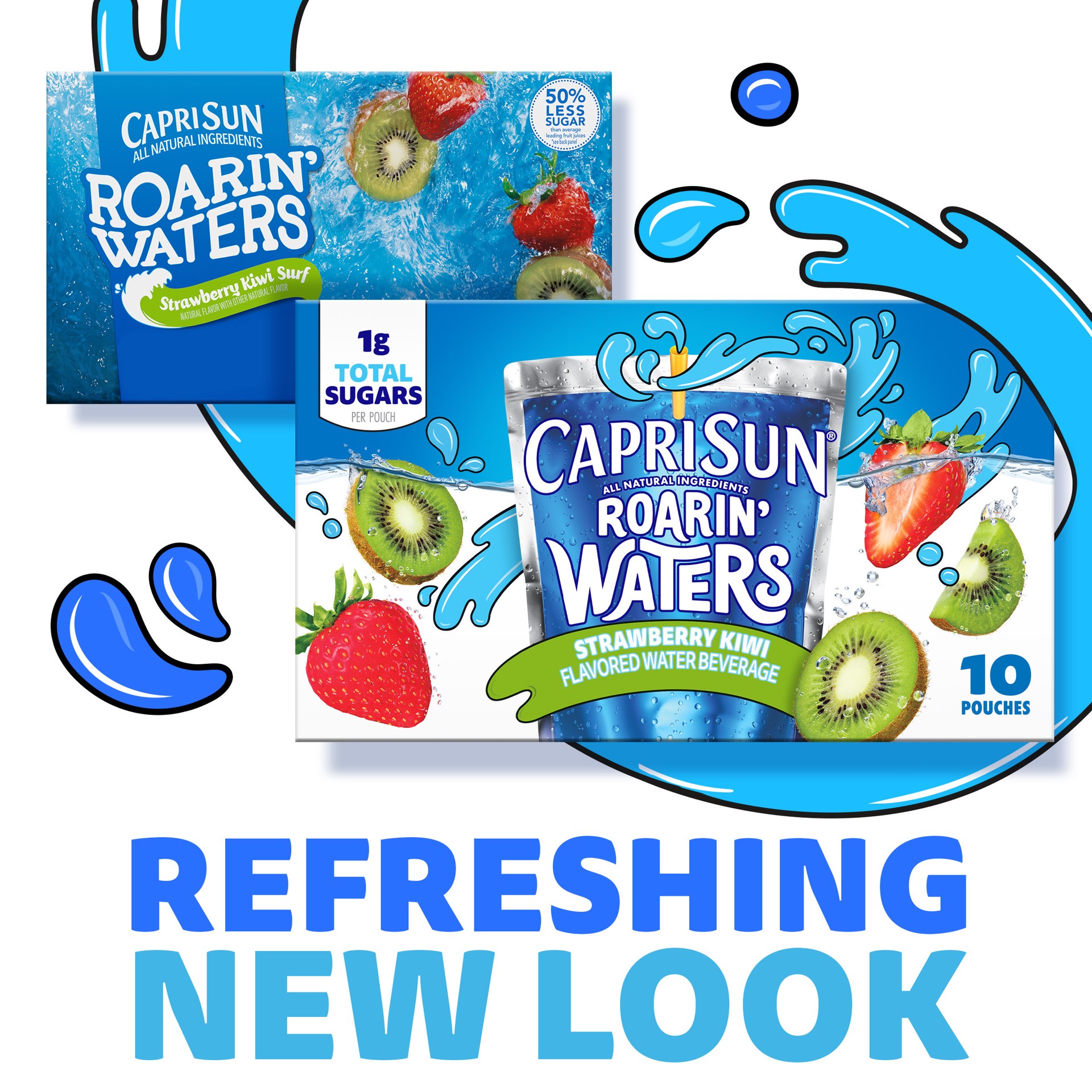 slide 4 of 5, Capri Sun Roarin' Waters Strawberry Kiwi Flavored with other natural flavors Water Beverage, Drink Pouches - 10 ct; 6 fl oz, 10 ct; 6 fl oz