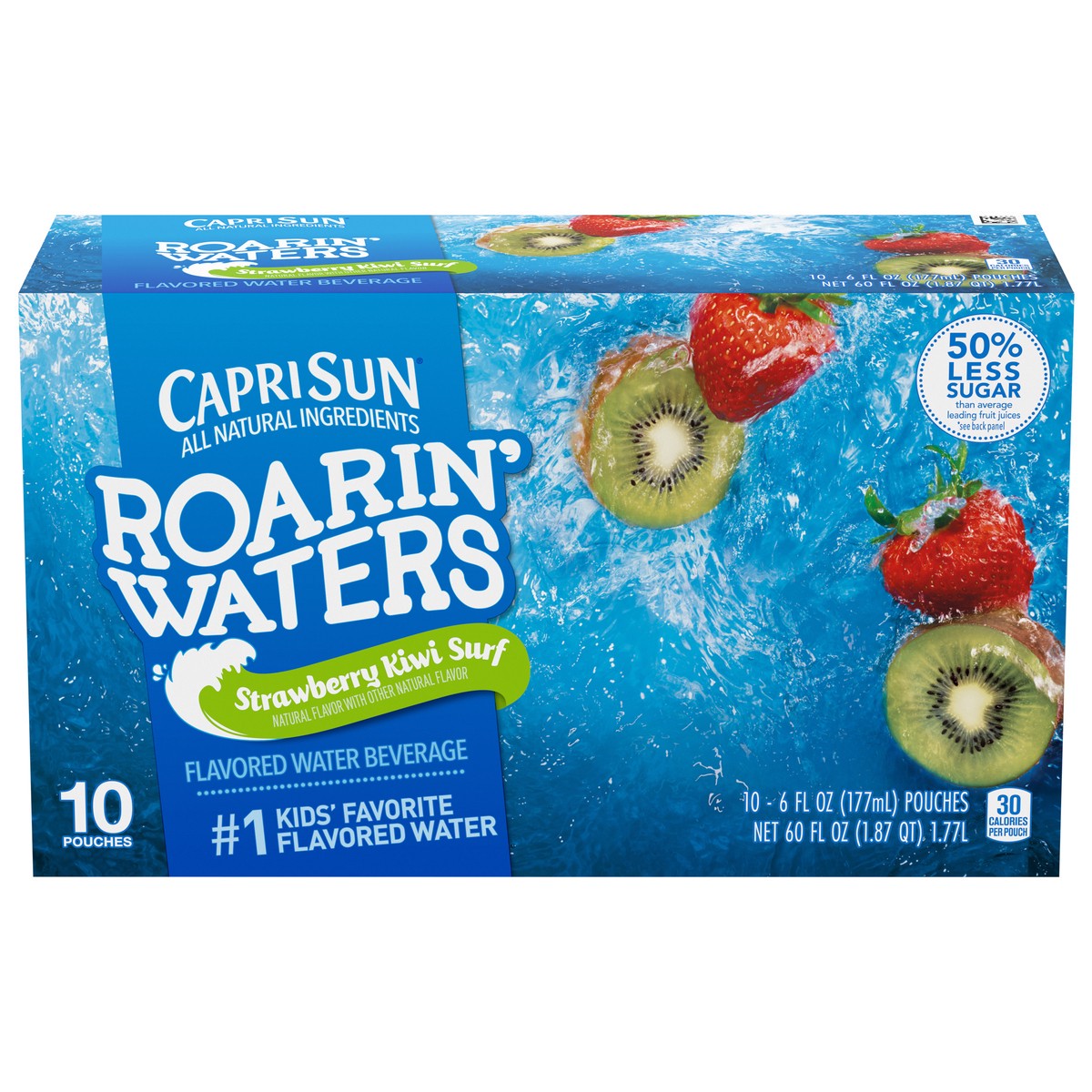 slide 1 of 5, Capri Sun Roarin' Waters Strawberry Kiwi Flavored with other natural flavors Water Beverage, 10 ct Box, 6 fl oz Drink Pouches, 10 ct; 6 fl oz