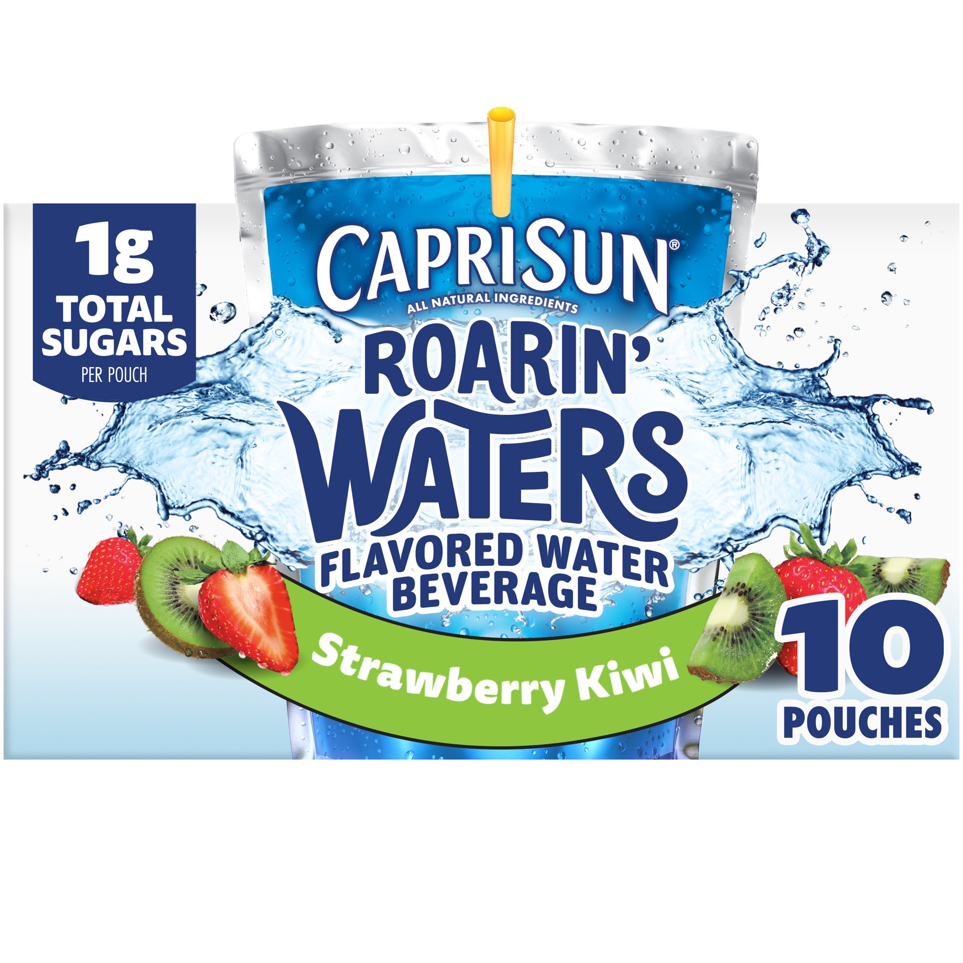 slide 1 of 5, Capri Sun Roarin' Waters Strawberry Kiwi Flavored with other natural flavor Water Beverage, 10 ct Box, 6 fl oz Drink Pouches, 10 ct