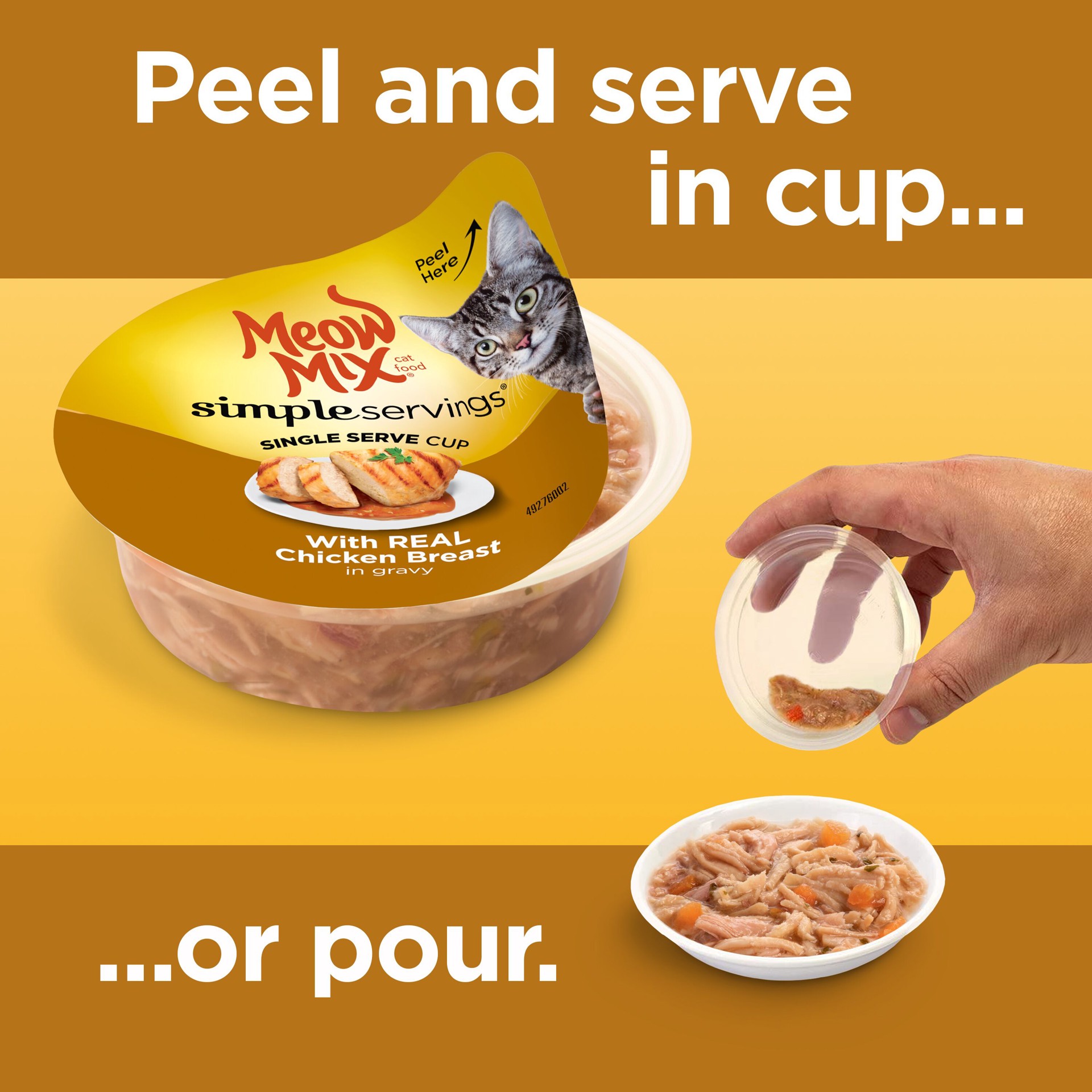 slide 3 of 8, Meow Mix Simple Servings Wet Cat Food with REAL Chicken Breast in Gravy, 1.3oz Cups, 2 ct., 2.6 oz
