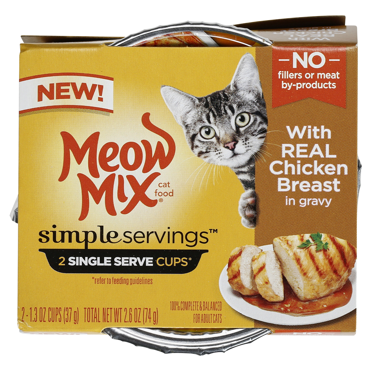 slide 1 of 1, Meow Mix Simple Servings with Real Chicken Breast In Gravy Wet Cat Food, 1.3 oz