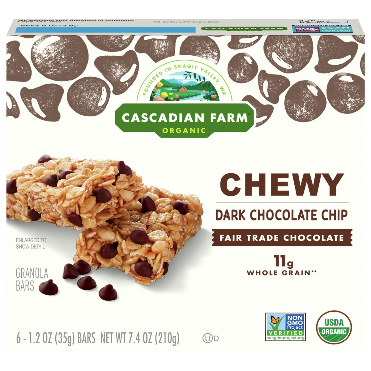 slide 10 of 14, Cascadian Farm Organic Chocolate Chip Chewy Granola Bars, 6 Bars, 7.4 oz, 6 ct