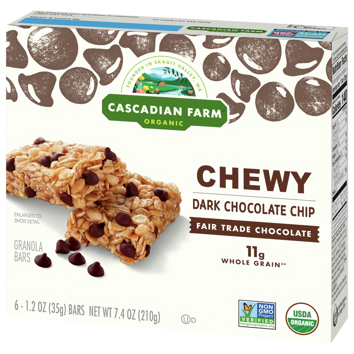 slide 9 of 14, Cascadian Farm Organic Chocolate Chip Chewy Granola Bars, 6 Bars, 7.4 oz, 6 ct