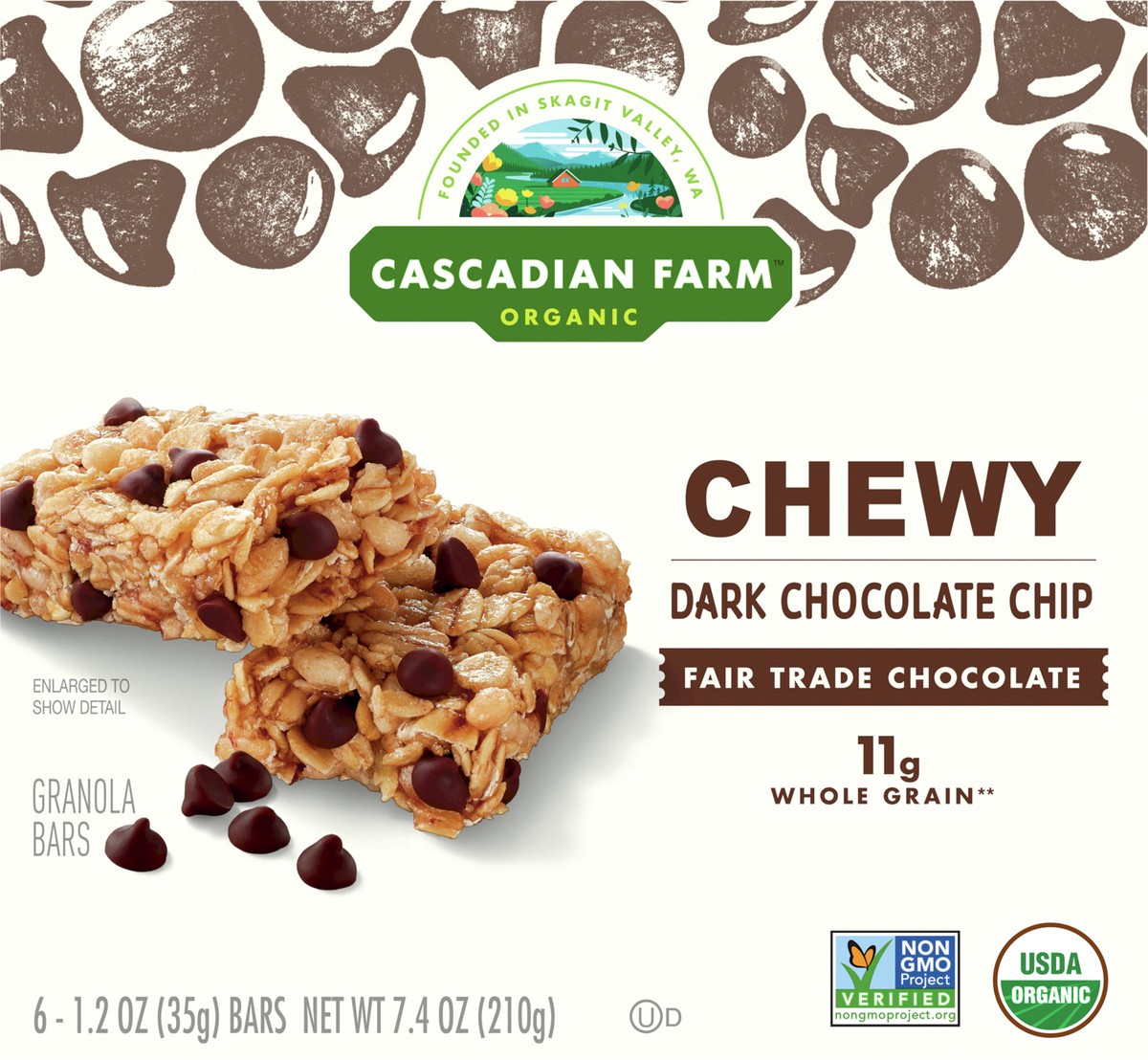 slide 8 of 14, Cascadian Farm Organic Chocolate Chip Chewy Granola Bars, 6 Bars, 7.4 oz, 6 ct