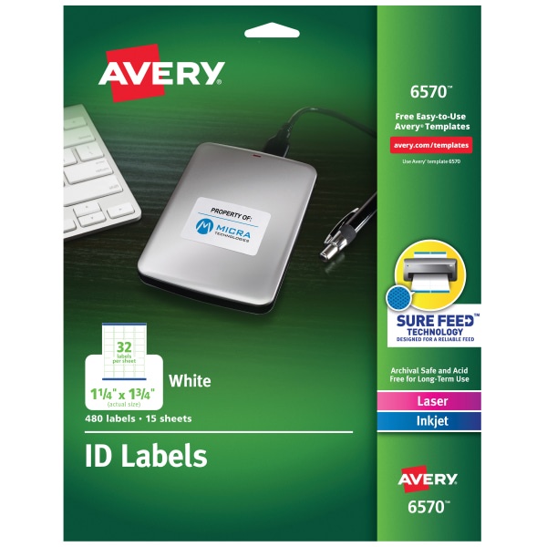 slide 1 of 4, Avery Multipurpose Id Labels, 6570, Rectangular, White, 480 ct; 1 1/4 in x 1 3/4 in