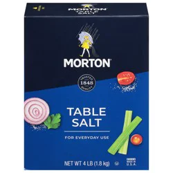Morton Table Salt, All-Purpose Non-Iodized Salt for Cooking, Seasoning, and Baking, 4 lb Box