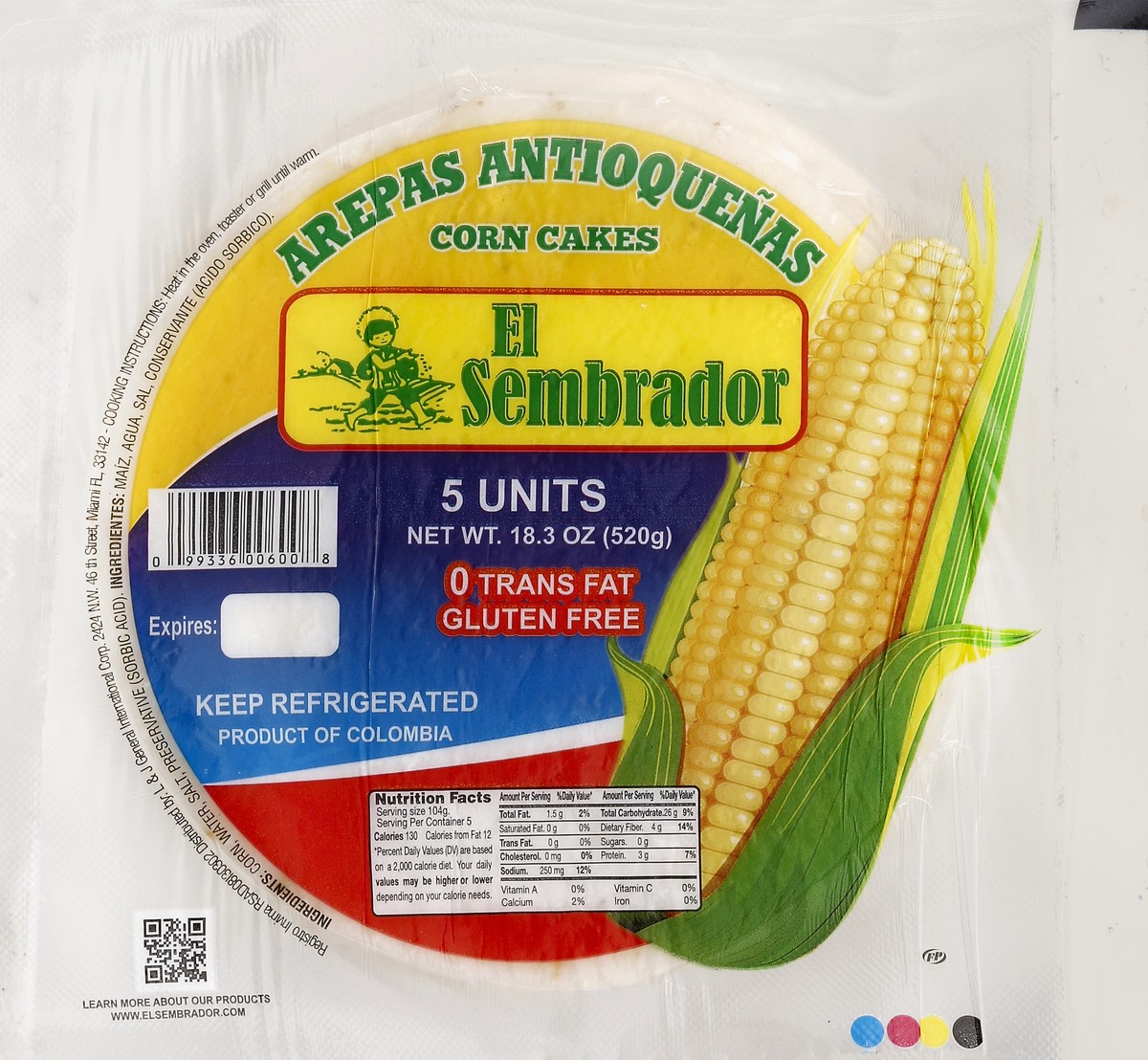 slide 1 of 6, El Sembrador Arepas AntioqueГ±as Corn Cakes, 1 ct