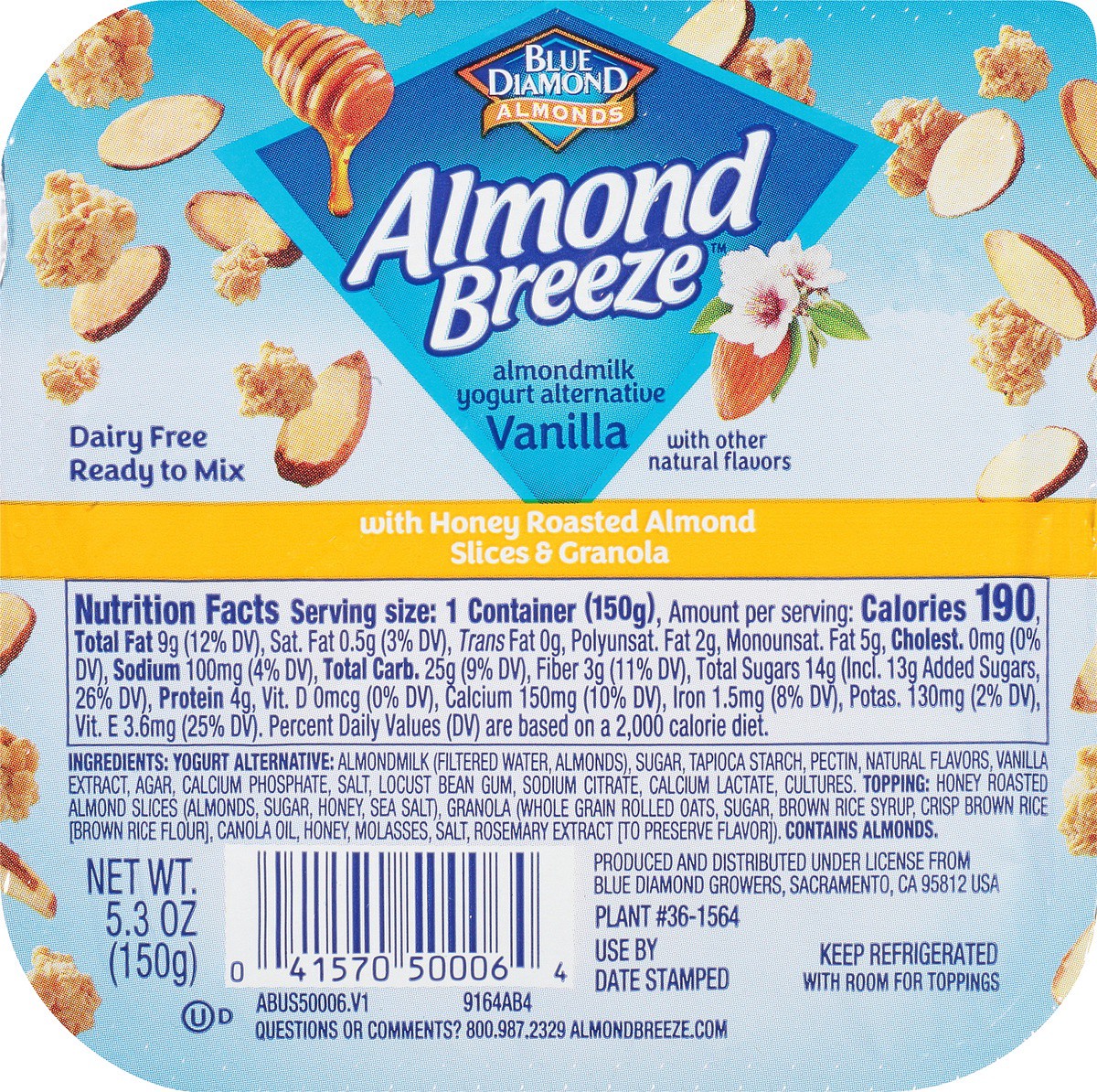 slide 8 of 9, Almond Breeze Vanilla Almondmilk Yogurt with Honey Roasted Flavored Almonds and Granola, 5.3 oz