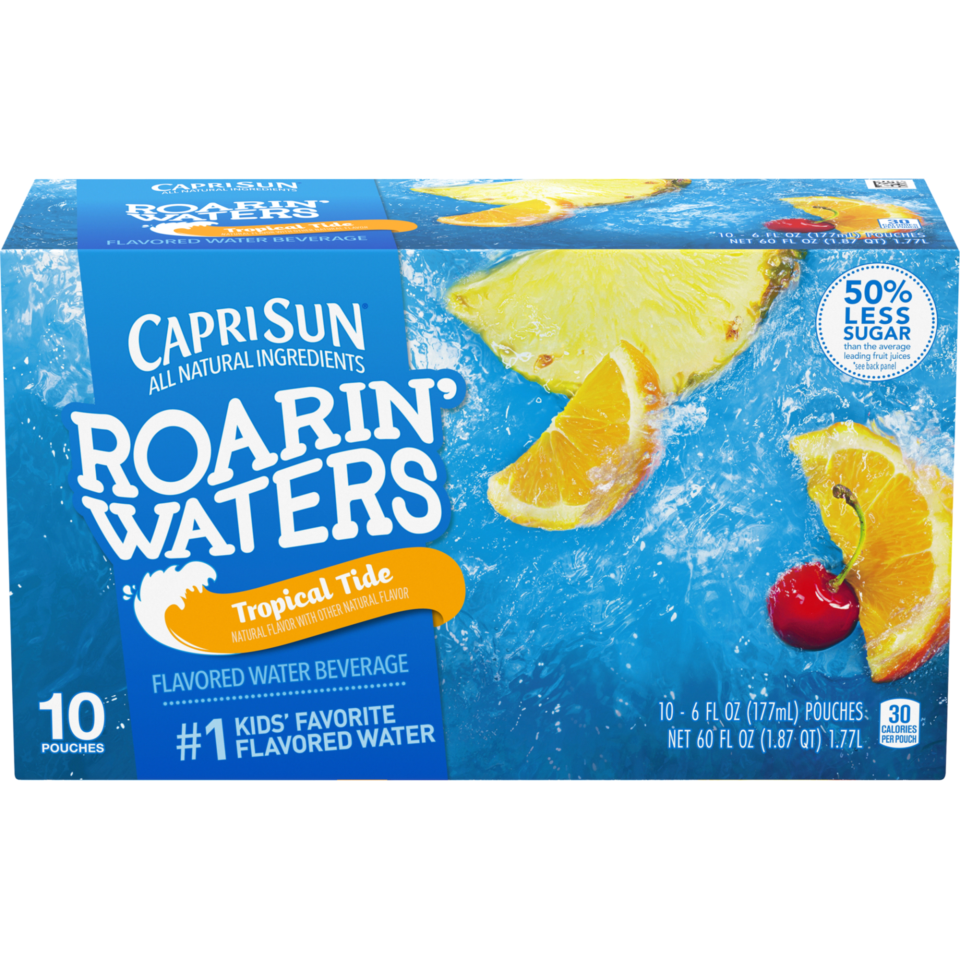 slide 1 of 1, Capri Sun Roarin' Waters Water Beverage, Tropical Fruit, 60 oz