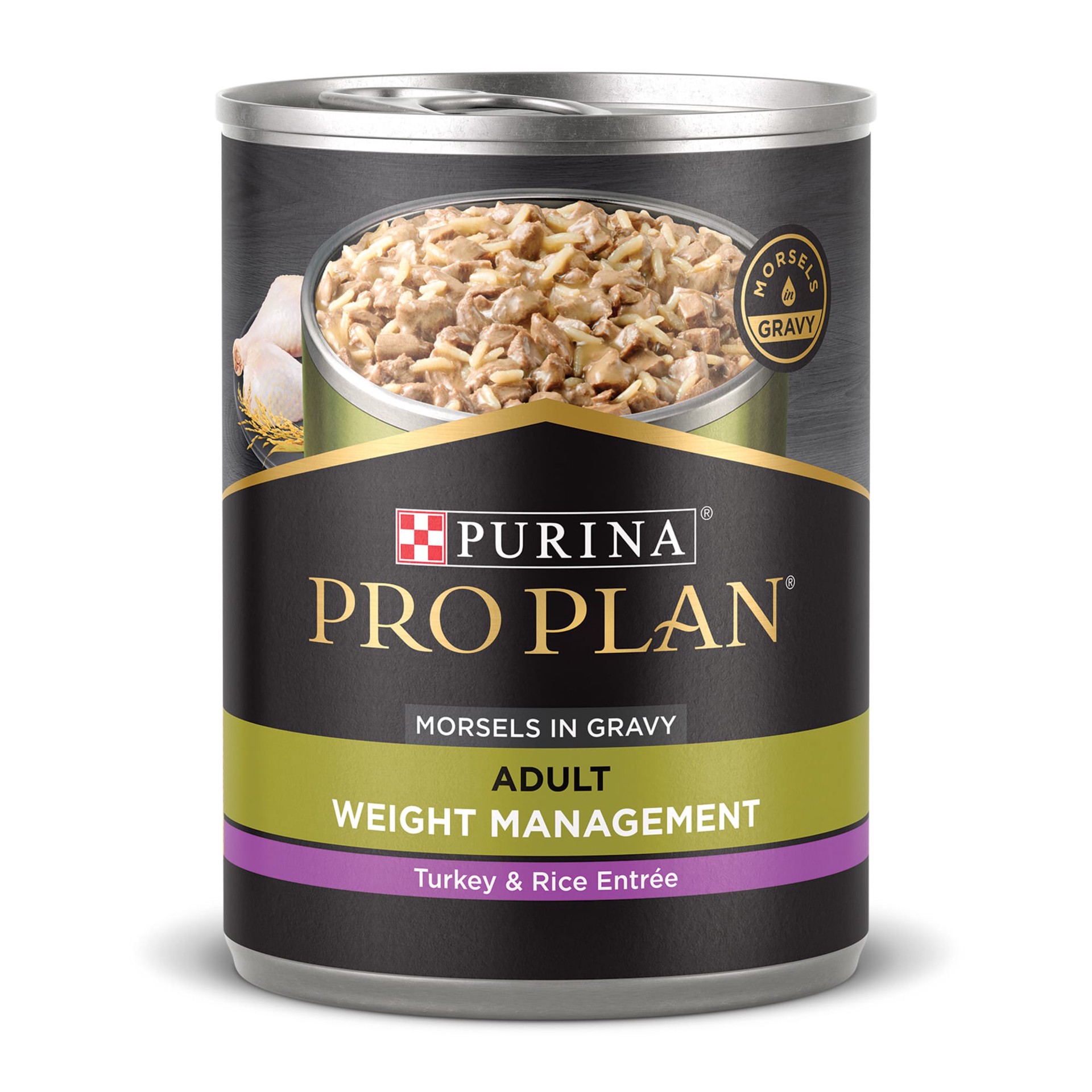 slide 1 of 8, Pro Plan Purina Pro Plan Weight Control Dog Food Wet Gravy, Weight Management Turkey and Rice Entree, 13 oz