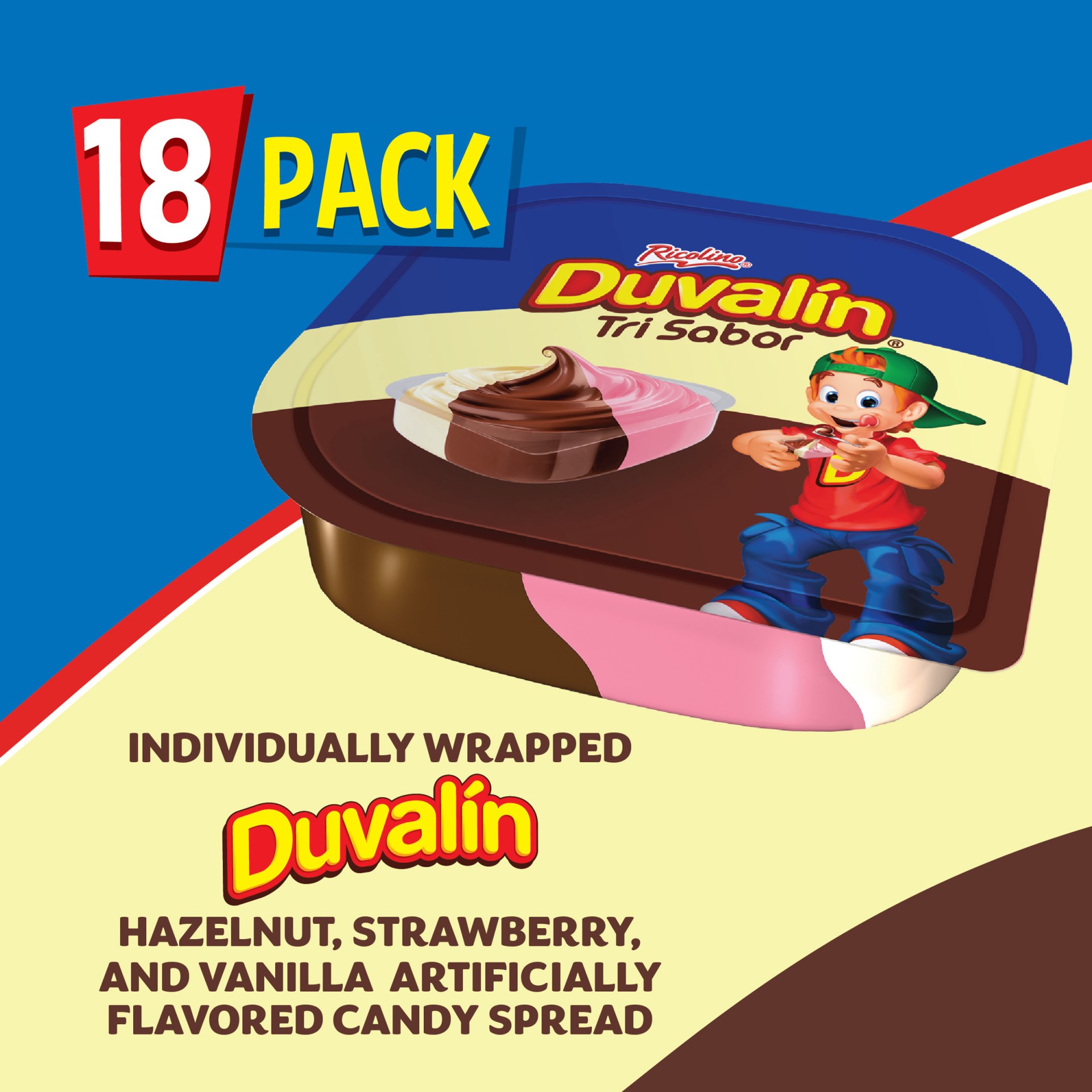 slide 3 of 5, Ricolino Duvalin Trisabor Hazelnut, Strawberry & Vanilla Spread, 18 ct; 9.52 oz