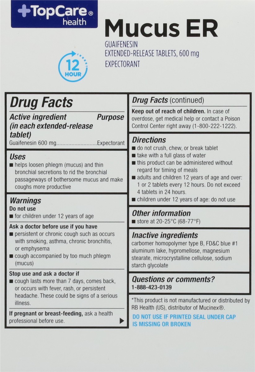 slide 3 of 9, TopCare Health 600 mg Mucus ER 40 Tablets, 40 ct