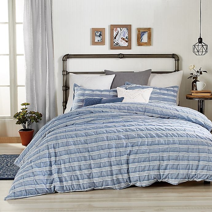 slide 1 of 1, Peri Home Puckered Stripe Full/Queen Duvet Cover - Blue, 1 ct