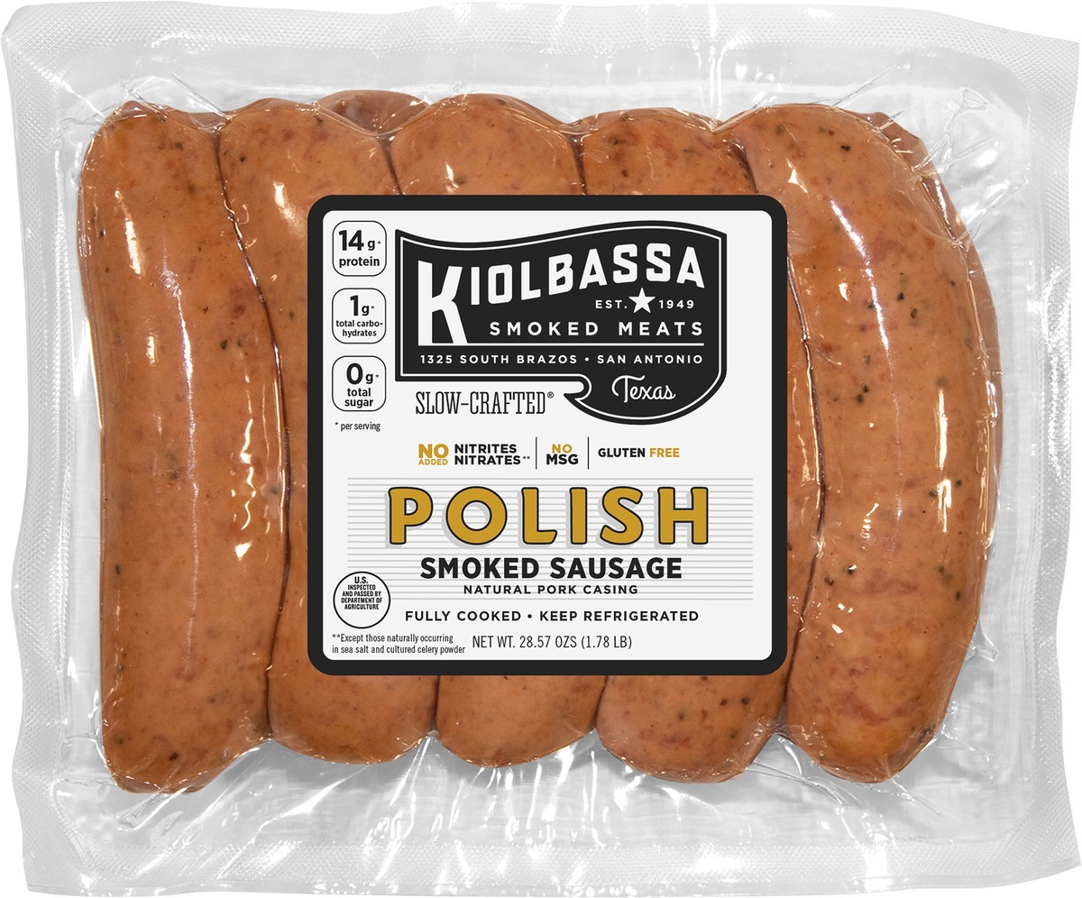 slide 4 of 6, Kiolbassa Polish Smoked Sausage, 28.57 oz