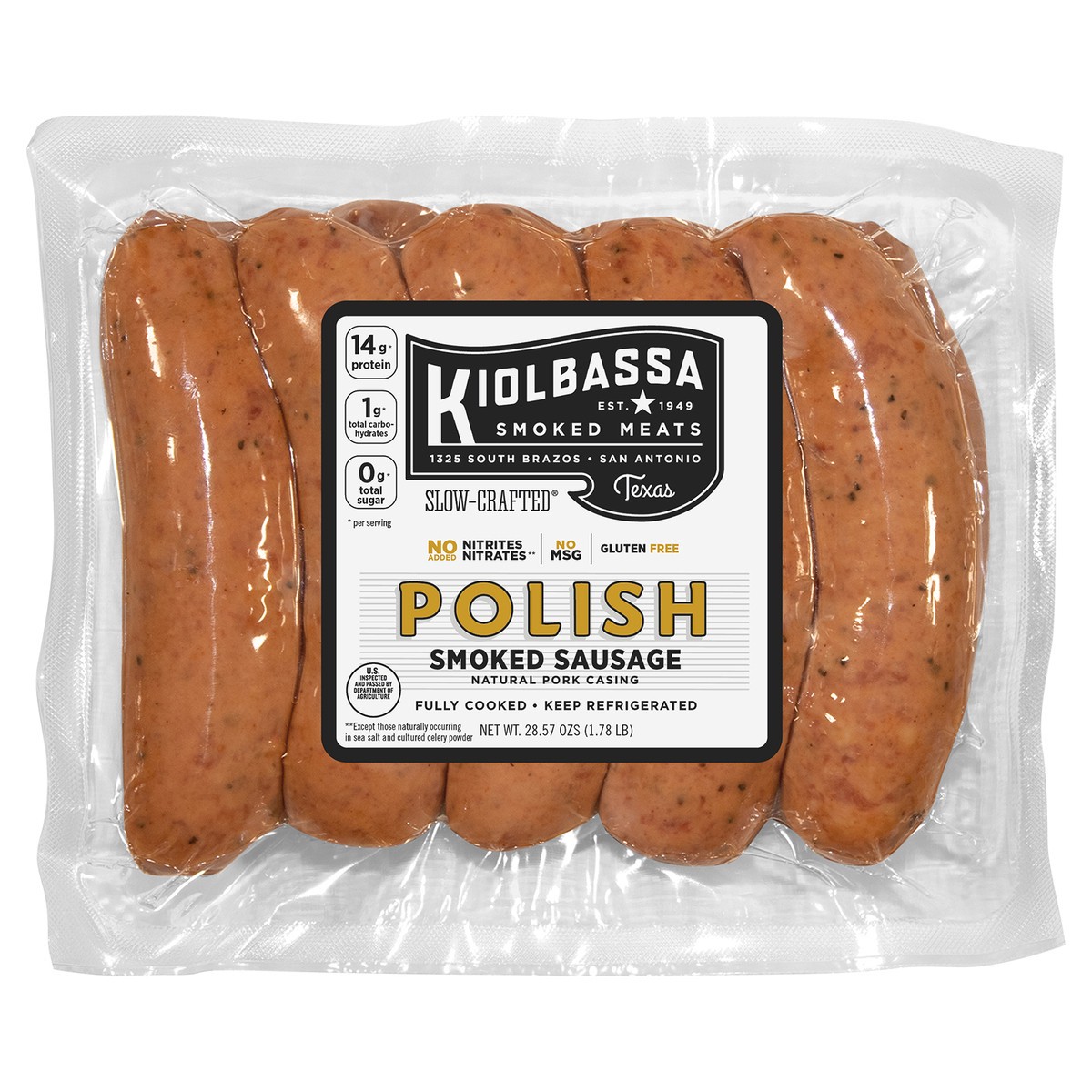 slide 3 of 6, Kiolbassa Polish Smoked Sausage, 28.57 oz