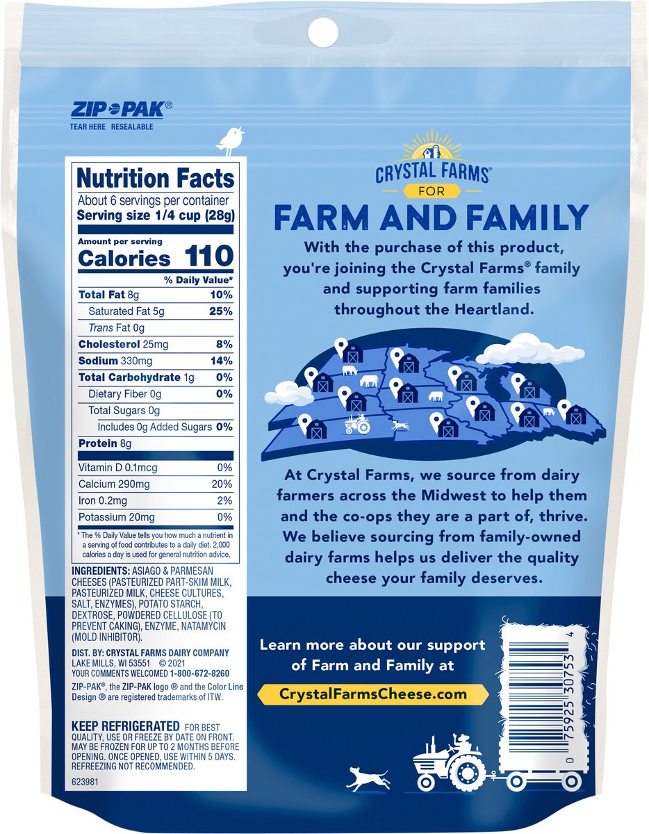 slide 4 of 6, Crystal Farms Finely Shredded Asiago & Parmesan Cheese Blend, 5.5 oz, 5.5 oz