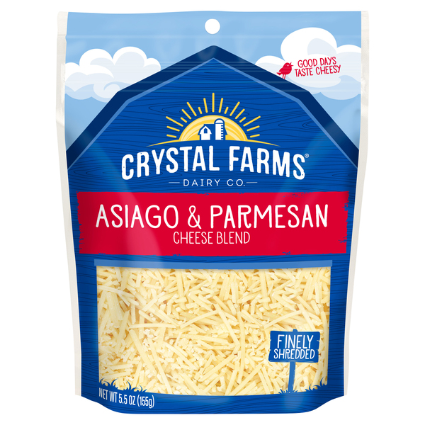 slide 1 of 1, Crystal Farms Cheese, Finely Shredded, Asiago & Parmesan Cheese Blend, 5.5 oz
