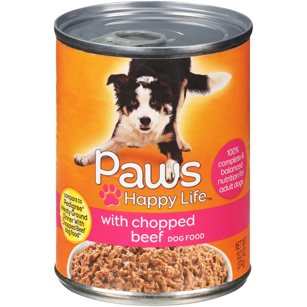 slide 1 of 9, Paws Happy Life Chopped Beef Dog Food, 13.2 oz