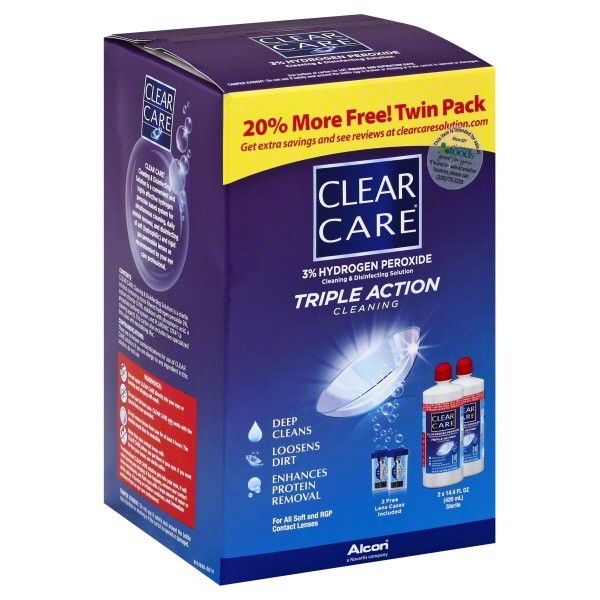 slide 1 of 1, Clear Care Cleaning & Disinfecting Solution, Triple Action Cleaning, Twin Pack, 2 ct