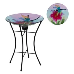 HD Designs Outdoors Dia Dragonfly Birdbath with Solar Stand