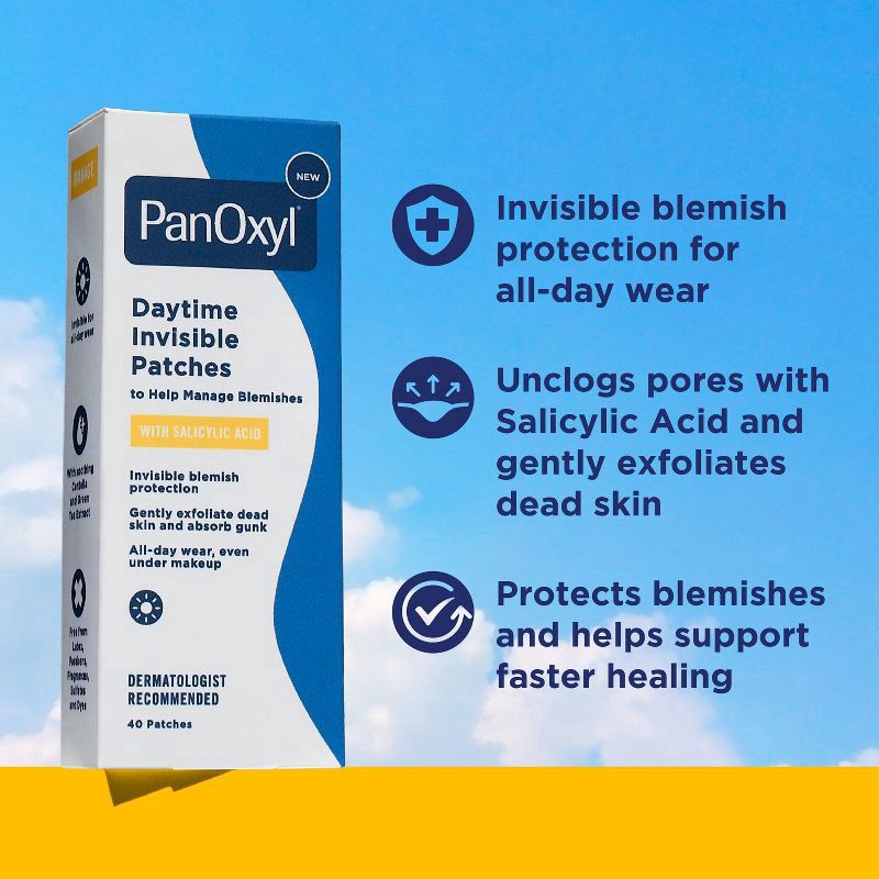 slide 2 of 9, PanOxyl Daytime Invisible Patches w/ Salicylic Acid, 40 count, 40 ct