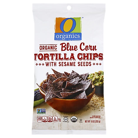 slide 1 of 1, O Organics Organic Tortilla Chips Blue Corn With Seame Seed, 10 oz