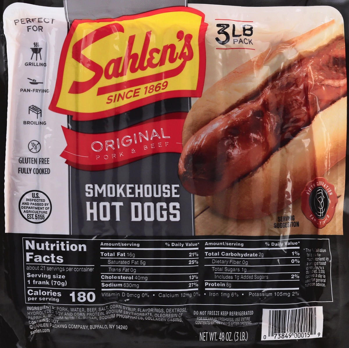 slide 7 of 13, Sahlen's Original Pork & Beef Smokehouse Hot Dogs 48 oz, 48 oz