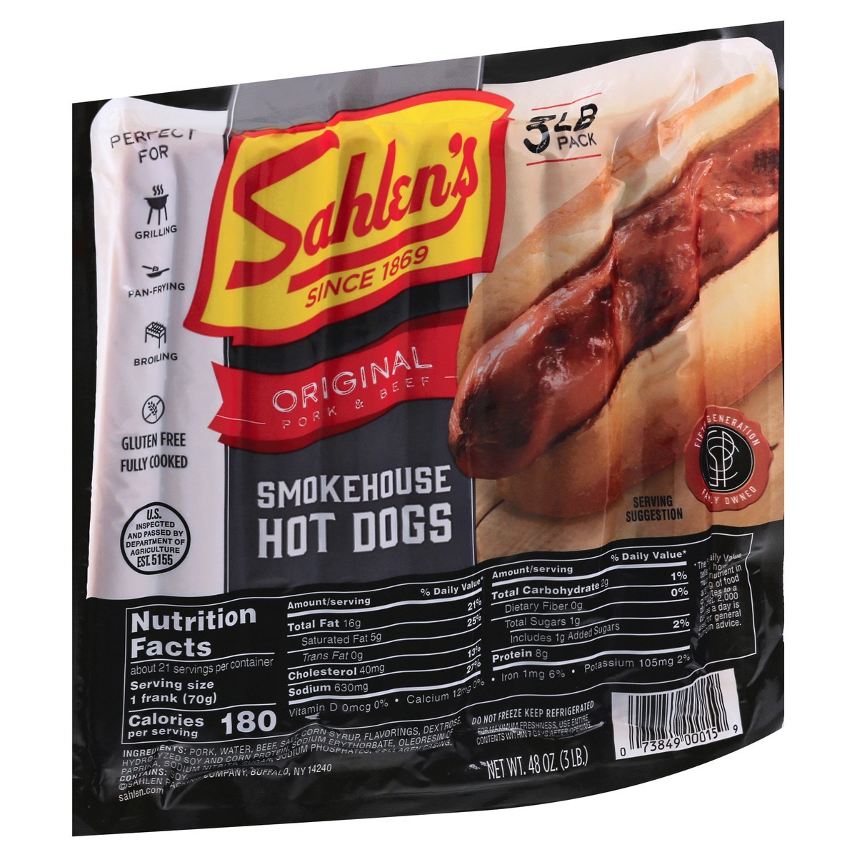 slide 10 of 13, Sahlen's Original Pork & Beef Smokehouse Hot Dogs 48 oz, 48 oz