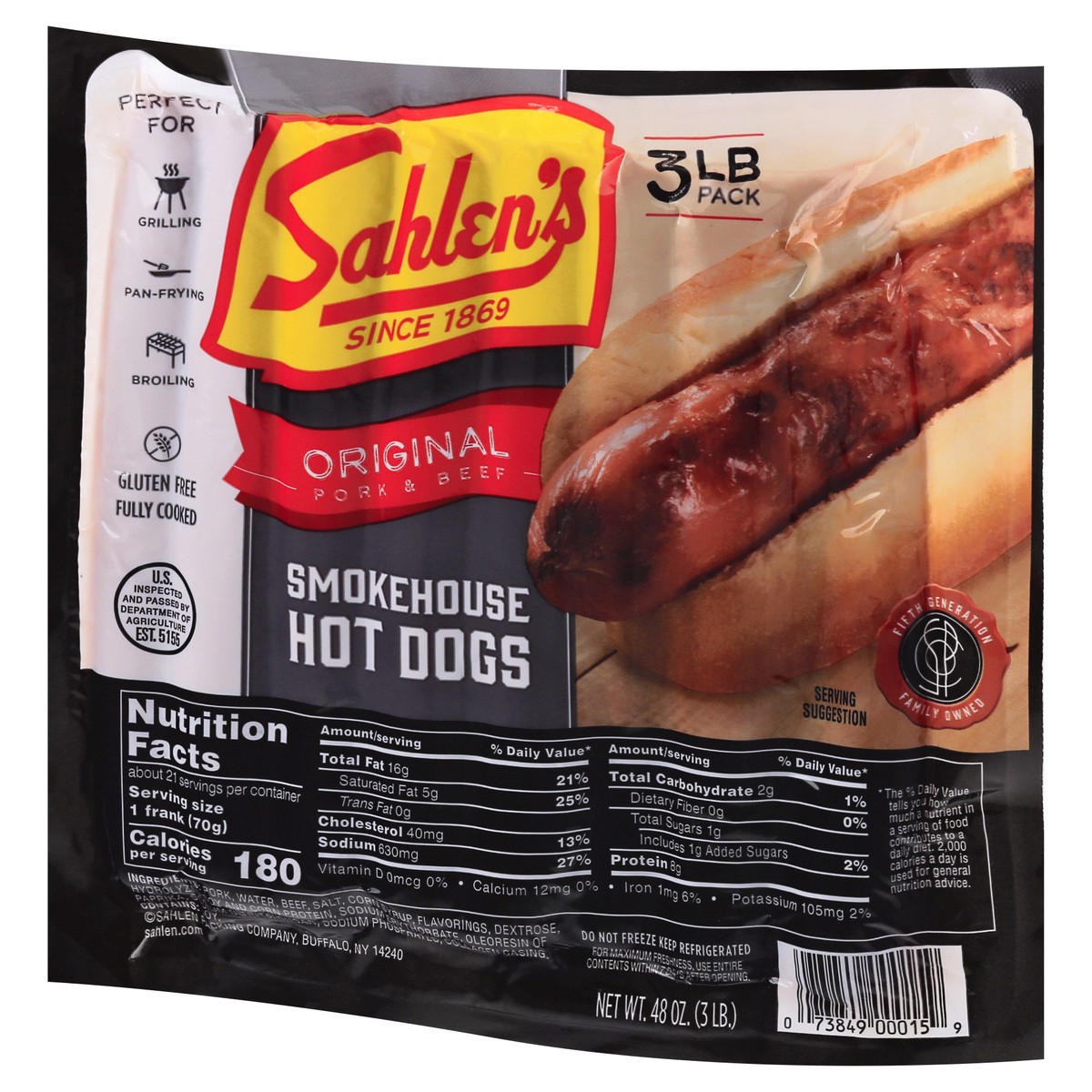 slide 11 of 13, Sahlen's Original Pork & Beef Smokehouse Hot Dogs 48 oz, 48 oz