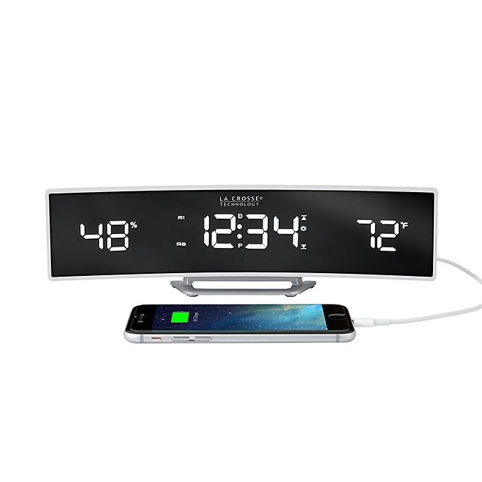 slide 3 of 4, La Crosse Technology Curved LED Alarm Clock with Mirrored Lens - White, 1 ct