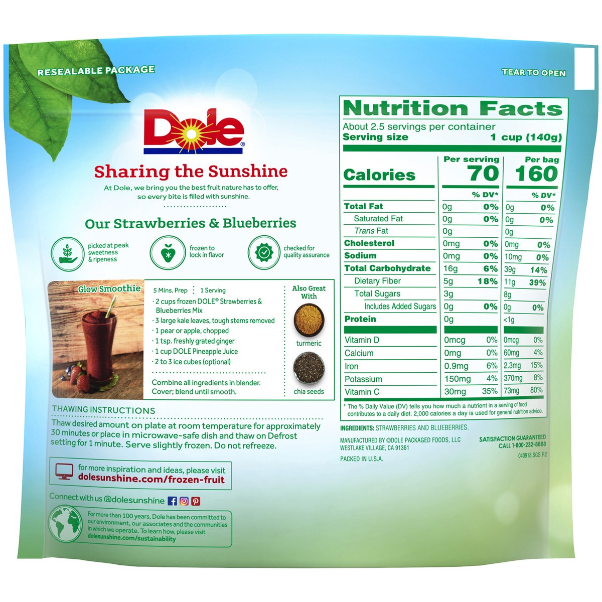 slide 5 of 9, Dole Sliced Strawberries & Blueberries 12 oz. Pouch, 12 oz