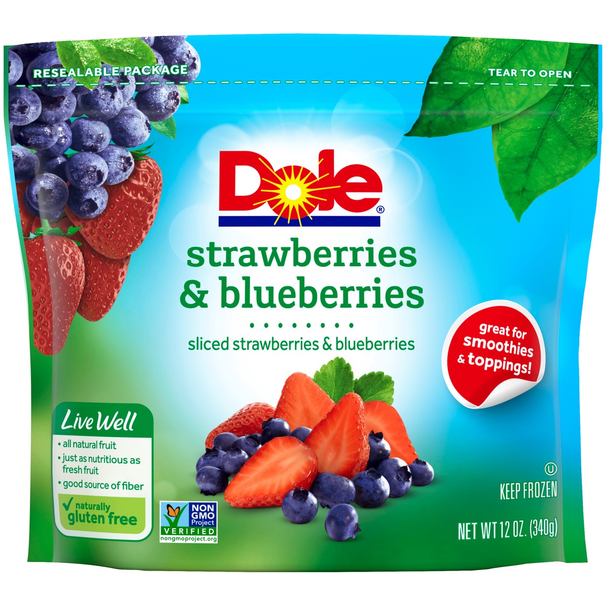 slide 1 of 9, Dole Sliced Strawberries & Blueberries 12 oz. Pouch, 12 oz