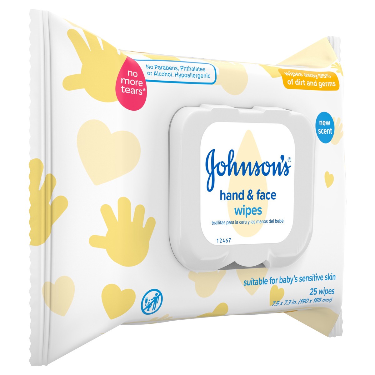 slide 5 of 6, Johnson's Baby Disposable Hand & Face Cleansing Wipes, Pre-Moistened Wipes Gently Remove 99% of Germs & Dirt from Delicate Skin, Paraben-, Phthalate- & Alcohol-Free, Hypoallergenic, 25 ct, 25 ct