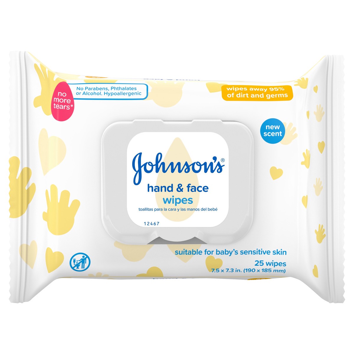 slide 3 of 6, Johnson's Baby Disposable Hand & Face Cleansing Wipes, Pre-Moistened Wipes Gently Remove 99% of Germs & Dirt from Delicate Skin, Paraben-, Phthalate- & Alcohol-Free, Hypoallergenic, 25 ct, 25 ct