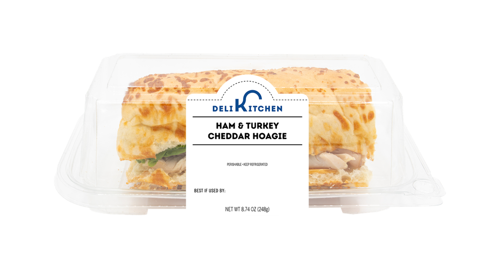 slide 1 of 1, Deli Kitchen Ham & Turkey Cheddar Hoagie Sandwhich, 8.74 oz