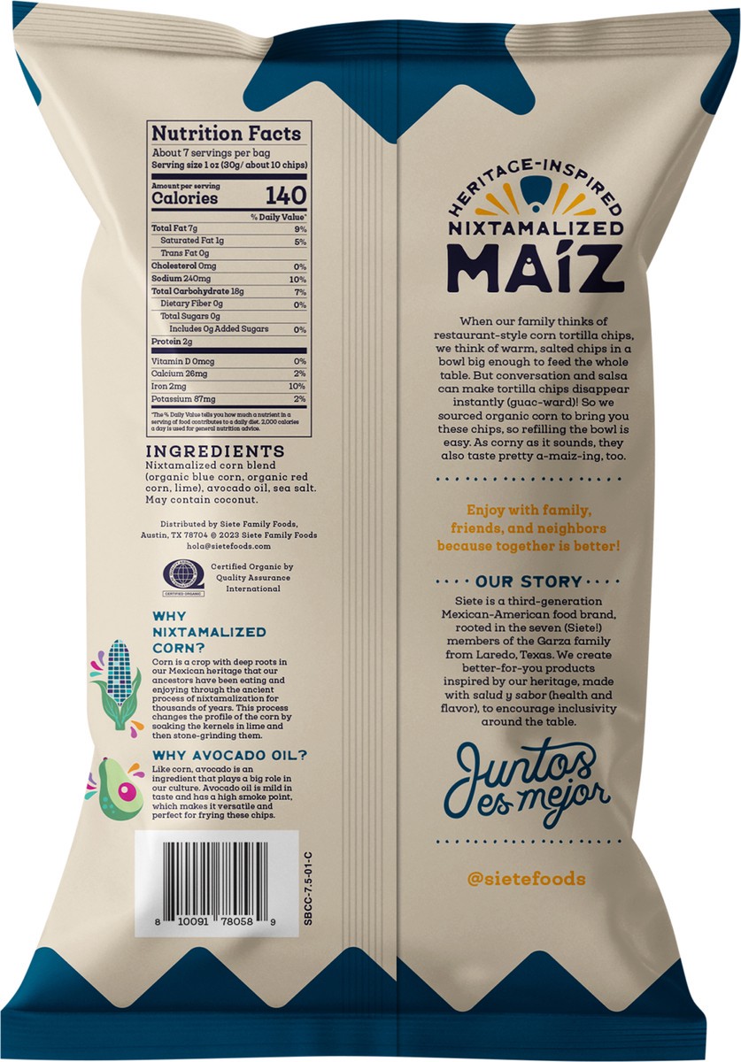 slide 7 of 9, Siete 7.5oz Sea Salt Blue Corn Tortilla Chip, 7.5 oz