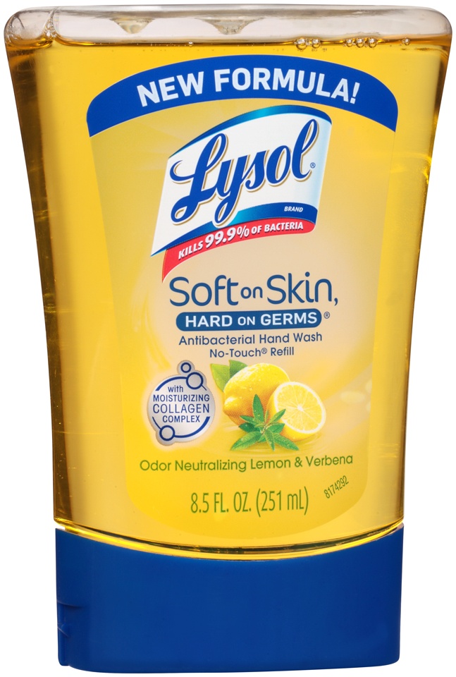 slide 1 of 1, Lysol Antibacterial No-Touch Odor Neutralizing Lemon & Verbena Hand Wash Refill, 8.5 fl oz